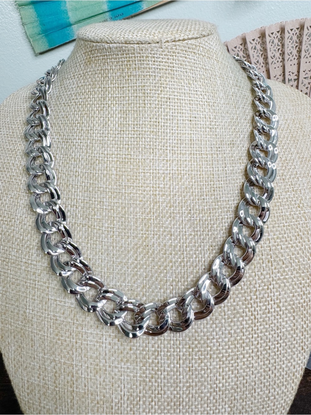 Monet Silver Tone Curbed Double Link Necklace - Chunky